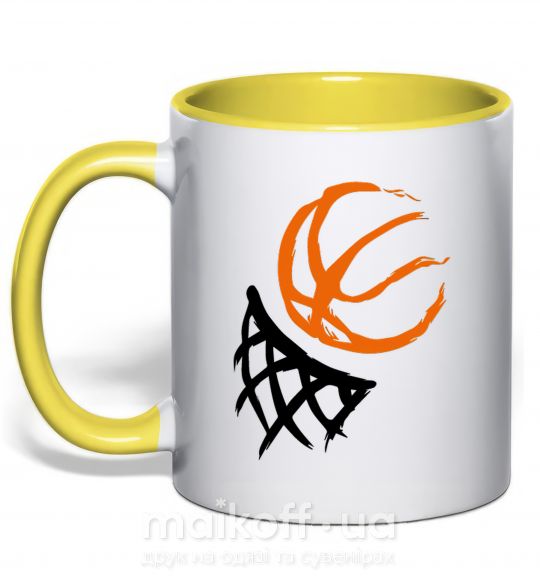 Чашка з кольоровою ручкою Баскетбольное кольцо арт Сонячно жовтий фото