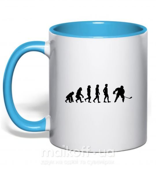Чашка с цветной ручкой Эволюция хоккей Голубой фото