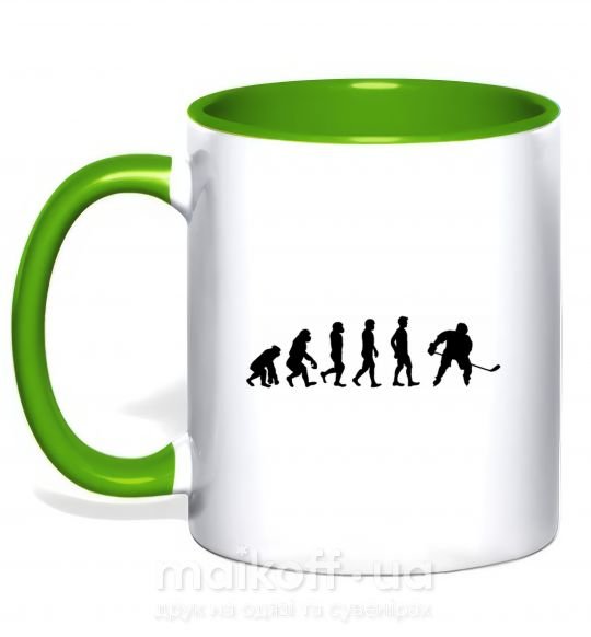 Чашка с цветной ручкой Эволюция хоккей Зеленый фото