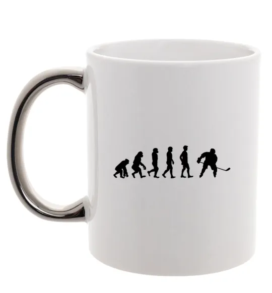 Чашка с цветной ручкой Еволюція хокей Серебро фото