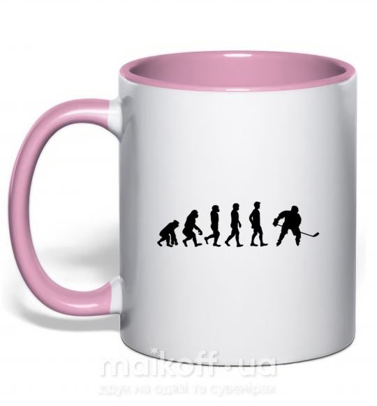 Чашка з кольоровою ручкою Эволюция хоккей Ніжно рожевий фото