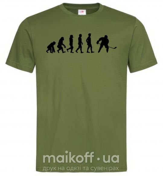 Мужская футболка Эволюция хоккей Оливковый фото