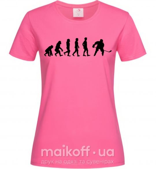 Женская футболка Эволюция хоккей Ярко-розовый фото
