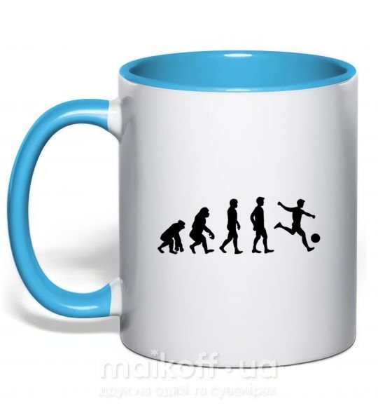 Чашка с цветной ручкой Эволюция футбол Голубой фото