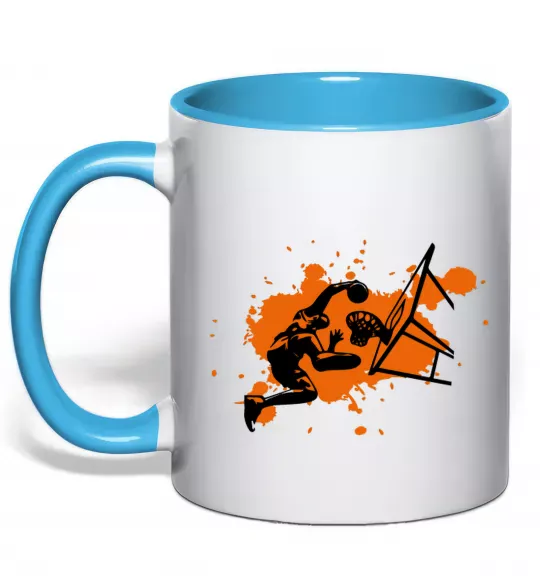 Чашка с цветной ручкой Баскетболіст бризки Голубой фото