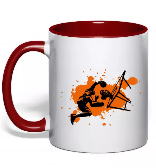 Чашка с цветной ручкой Баскетболіст бризки Красный фото