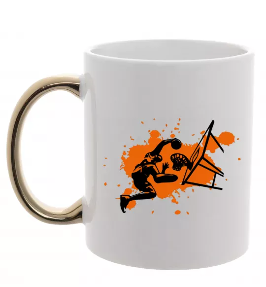 Чашка с цветной ручкой Баскетболіст бризки Золото фото