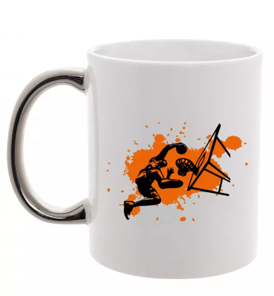 Чашка с цветной ручкой Баскетболіст бризки Серебро фото