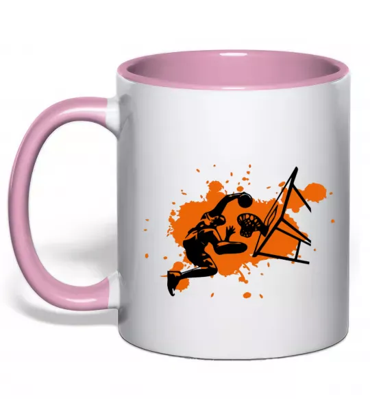 Чашка с цветной ручкой Баскетболіст бризки Нежно розовый фото