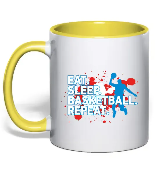 Чашка с цветной ручкой Eat sleep basketball repeat Солнечно желтый фото