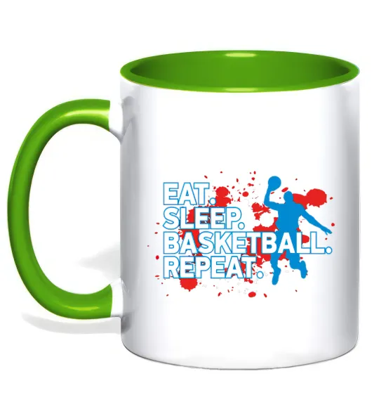 Чашка з кольоровою ручкою Eat sleep basketball repeat Лаймовий фото