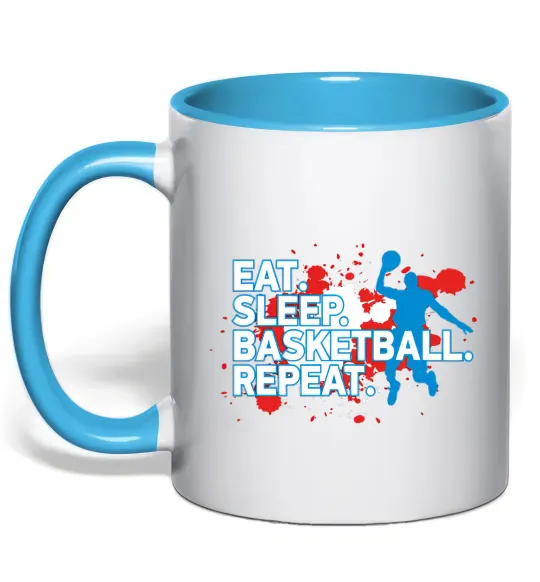 Чашка с цветной ручкой Eat sleep basketball repeat Голубой фото