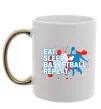 Чашка с цветной ручкой Eat sleep basketball repeat Золото фото