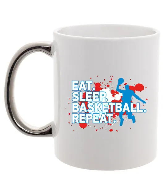 Чашка с цветной ручкой Eat sleep basketball repeat Серебро фото