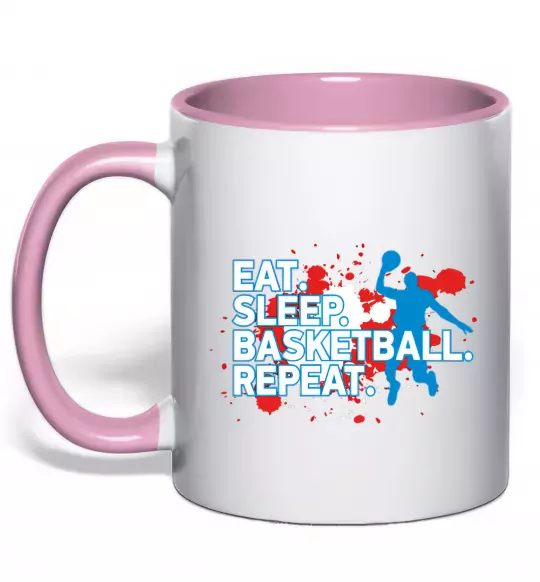 Чашка с цветной ручкой Eat sleep basketball repeat Нежно розовый фото