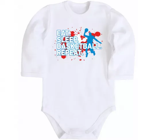 Детский боди Eat sleep basketball repeat Белый фото