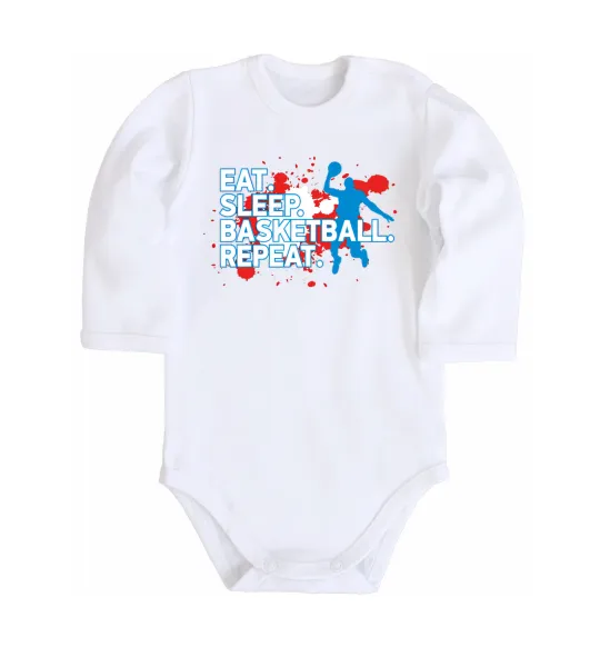 Дитячий бодік Eat sleep basketball repeat Білий фото
