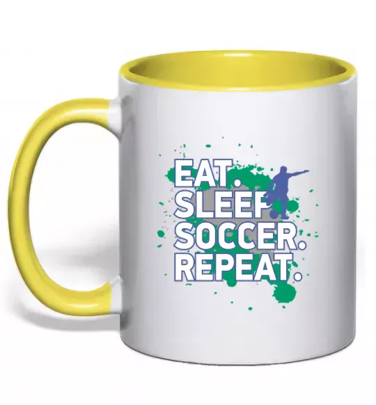 Чашка з кольоровою ручкою Eat sleep soccer repeat Сонячно жовтий фото