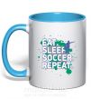 Чашка з кольоровою ручкою Eat sleep soccer repeat Блакитний фото