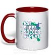 Чашка с цветной ручкой Eat sleep soccer repeat Красный фото