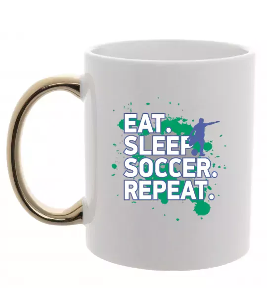 Чашка з кольоровою ручкою Eat sleep soccer repeat Золото фото