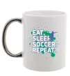 Чашка з кольоровою ручкою Eat sleep soccer repeat Срібло фото