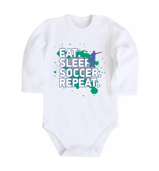 Дитячий бодік Eat sleep soccer repeat Білий фото