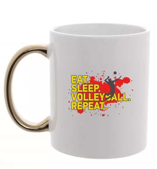 Чашка с цветной ручкой Eat sleep volleyball repeat Золото фото