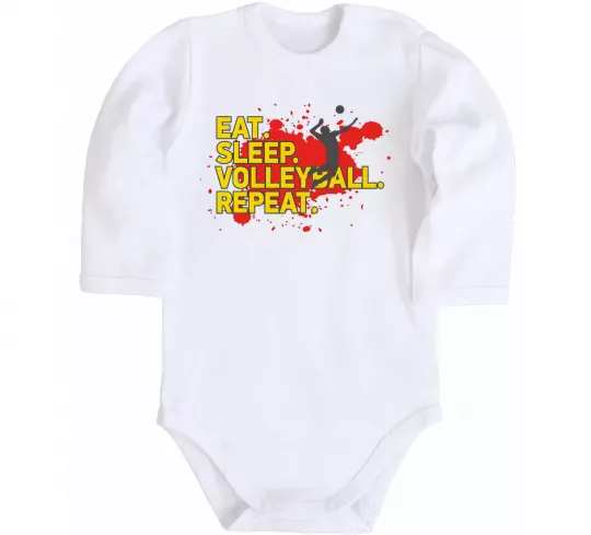 Дитячий бодік Eat sleep volleyball repeat Білий фото