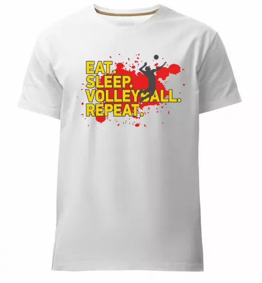 Мужская премиум футболка Eat sleep volleyball repeat Белый фото