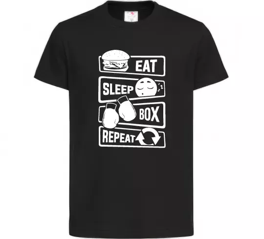 Дитяча футболка Eat sleep boxing repeat Чорний фото