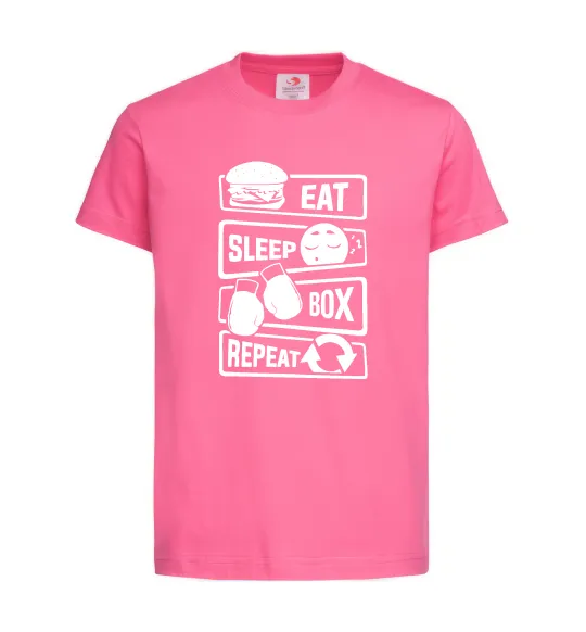 Детская футболка Eat sleep boxing repeat Ярко-розовый фото