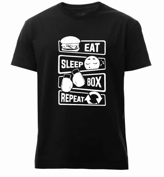 Мужская премиум футболка Eat sleep boxing repeat Черный фото