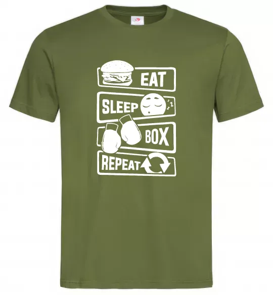 Мужская футболка Eat sleep boxing repeat Оливковый фото