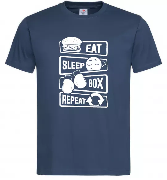 Мужская футболка Eat sleep boxing repeat Темно-синий фото