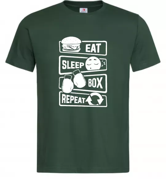 Мужская футболка Eat sleep boxing repeat Темно-зеленый фото