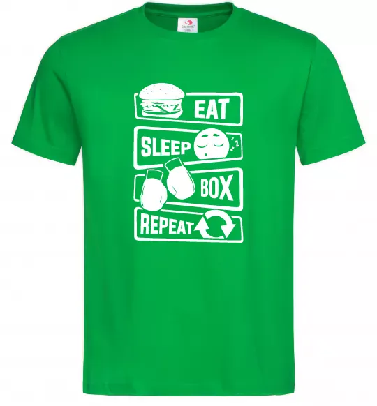 Мужская футболка Eat sleep boxing repeat Зеленый фото