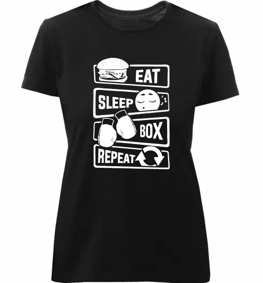 Жіноча преміум футболка Eat sleep boxing repeat Чорний фото