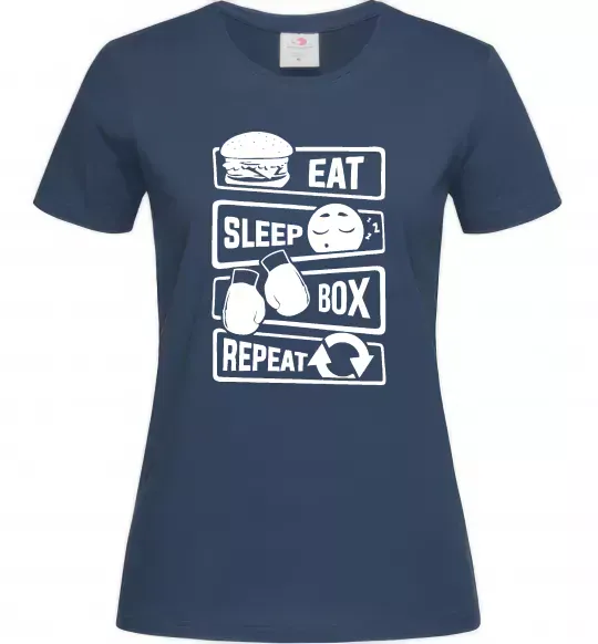 Жіноча футболка Eat sleep boxing repeat Темно-синій фото