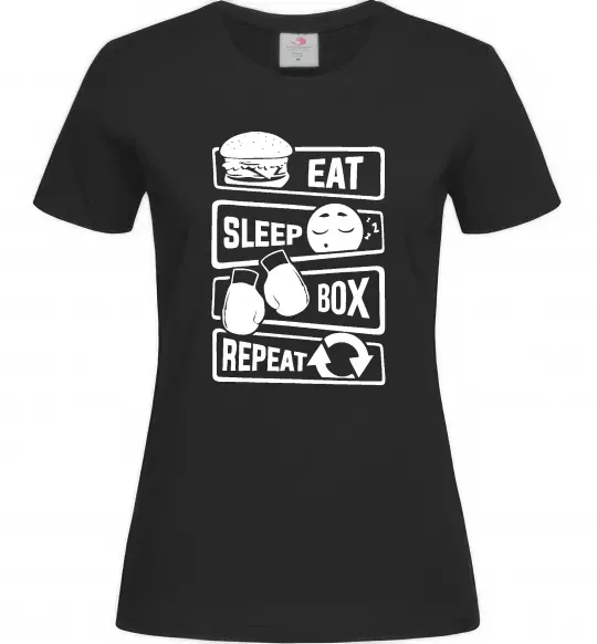 Жіноча футболка Eat sleep boxing repeat Чорний фото