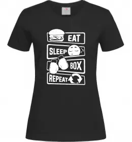 Женская футболка Eat sleep boxing repeat Черный фото