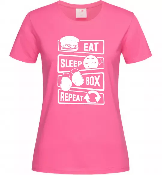 Жіноча футболка Eat sleep boxing repeat Яскраво-рожевий фото