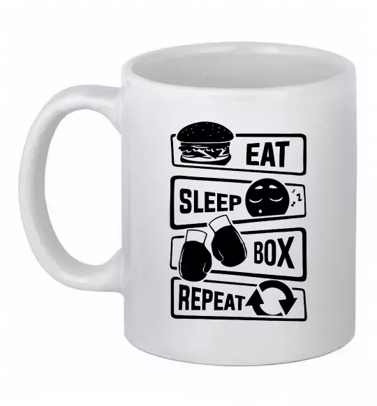 Чашка керамічна Eat sleep boxing repeat Білий фото