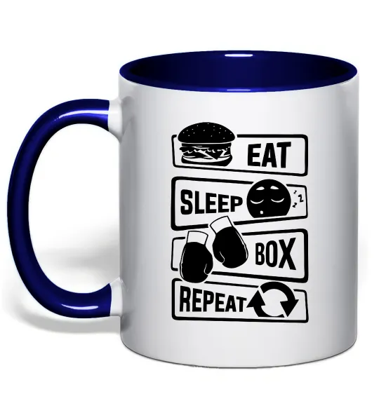 Чашка с цветной ручкой Eat sleep boxing repeat Глубокий темно-синий фото