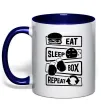 Чашка с цветной ручкой Eat sleep boxing repeat Глубокий темно-синий фото