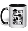 Чашка с цветной ручкой Eat sleep boxing repeat Черный фото
