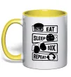 Чашка с цветной ручкой Eat sleep boxing repeat Лимонный фото