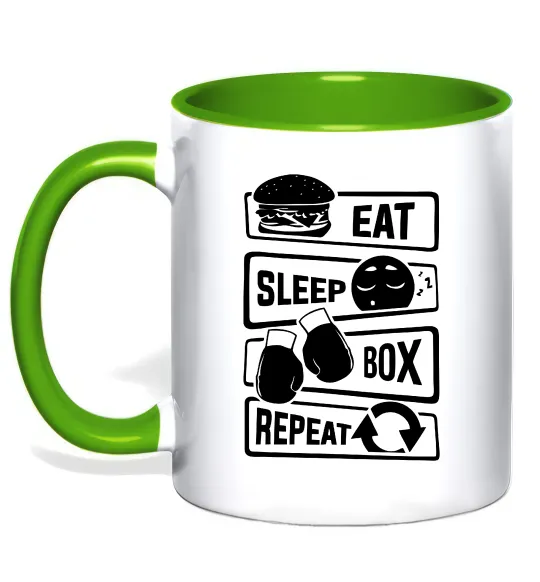 Чашка с цветной ручкой Eat sleep boxing repeat Лаймовый фото