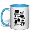 Чашка с цветной ручкой Eat sleep boxing repeat Голубой фото