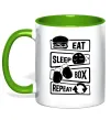 Чашка с цветной ручкой Eat sleep boxing repeat Зеленый фото